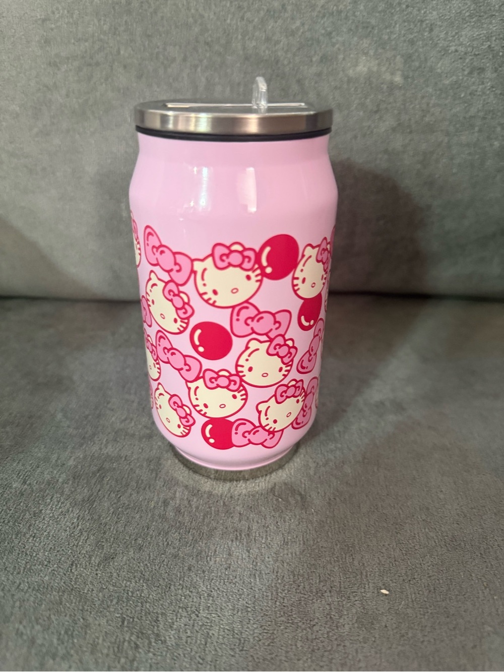 Hello Kitty Pink Bubble Can-Shaped Tumbler with Silver Lid
